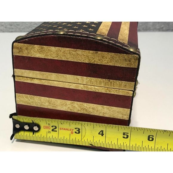American Flag Rustic Wooden Chest Latch Storage Box - Picture 8 of 9